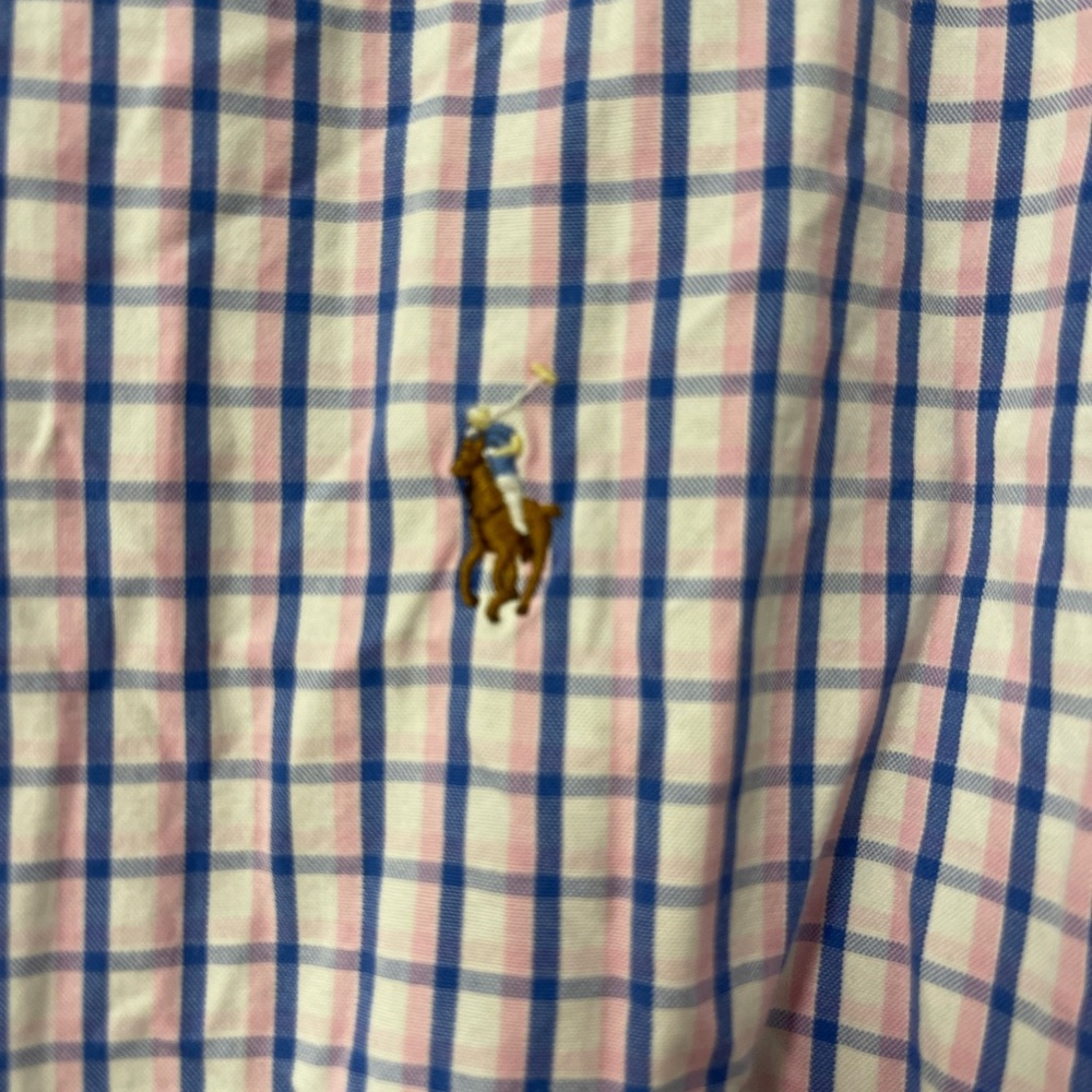 Excellent used condition men’s 18 neck Ralph Lauren pink & blue check button up - Picture 2 of 7
